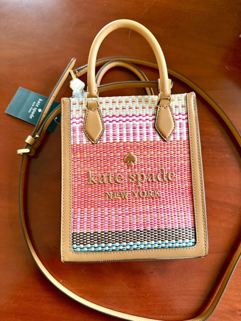 NWT kate spade Ellie Pink Woven Mini Tote Bag, pink multi.